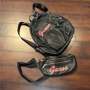 Guess Black Backpack and Waist Bag Set